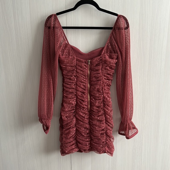 NWOT Revamped bell sleeve rusched mini dress dusty rose size m - Picture 8 of 8